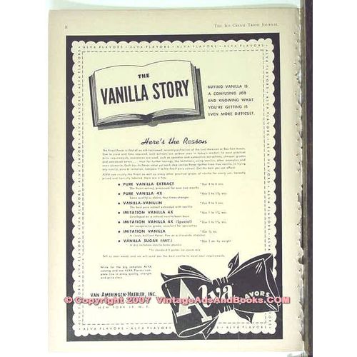 VAN AMERINGEN-HAEBLER INC 1951 Alva Flavors vanilla story vintage ad