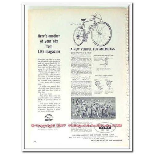 HUFFMAN MANUFACTURING 1963 vehicle for Americans Huffy bike vintage ad