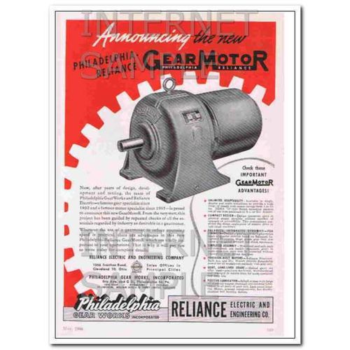 PHILADELPHIA-RELIANCE 1948 Gear Works Electric GearMotor vintage ad