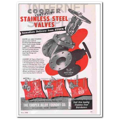 COOPER ALLOY FOUNDRY COMPANY 1948 stainless steel valves vintage ad
