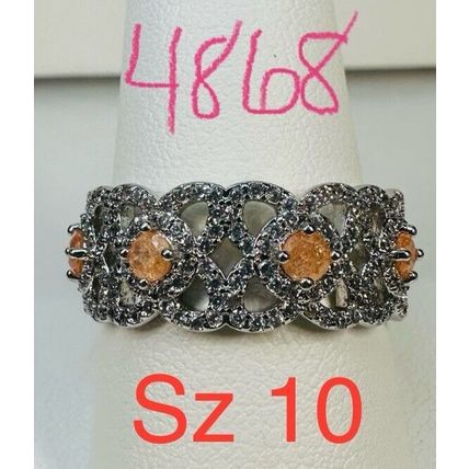 Ring Bomb Party Sz10 RBP Full Wrap Orange Ice Crystal Gems Rhodium Pl Jewelry