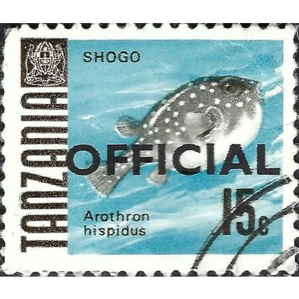 TANZANIA, FISH, White-spotted Puffer, Official, blue 1967, 15c