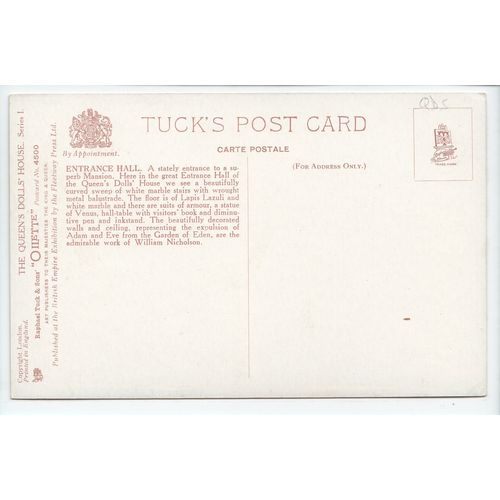 The Queens Dolls House Entrance Hall Tuck's Oilette Postcard QD5