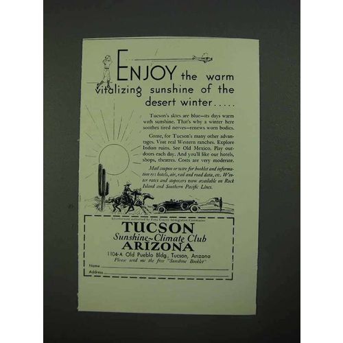 1931 Tucson Arizona Ad - Enjoy Warm Sunshine