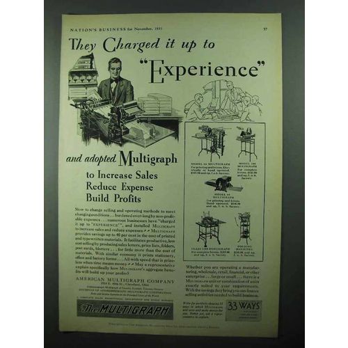 1931 Multigraph Ad - They Charged it Up to Experience