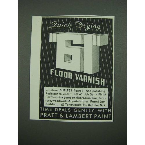 1938 Pratt & Lambert 61 Floor Varnish Ad - Quick Drying 61