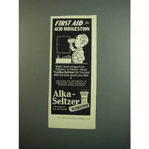 1950 Alka-Seltzer Medicine Ad - Acid Indigestion