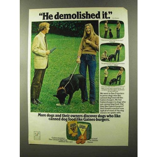 1973 Gaines-Burger Dog Food Ad - He Demolished It