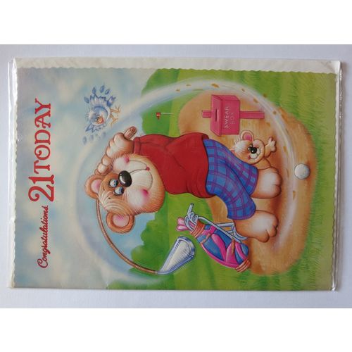 Teddy Bear Golf. Congratulations You're 21 Birthday Standard Card A4 Portrait