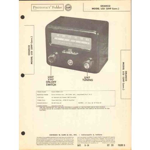 GRANCO model LCU 2-tube television UHF converter Sams Photofact manual