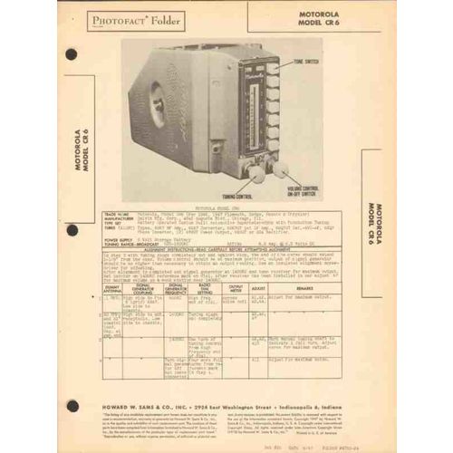 MOTOROLA model CR6 8 tube AM car radio receiver Sams Photofact manual