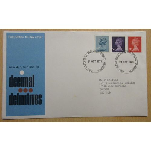 1973 24th October Machin FDC Post Office Cover Bureau Postmark