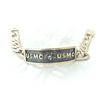 USMC MARINES MARINE CORPS LOGO SOLID STERLING SILVER .925 LINK BRACELET