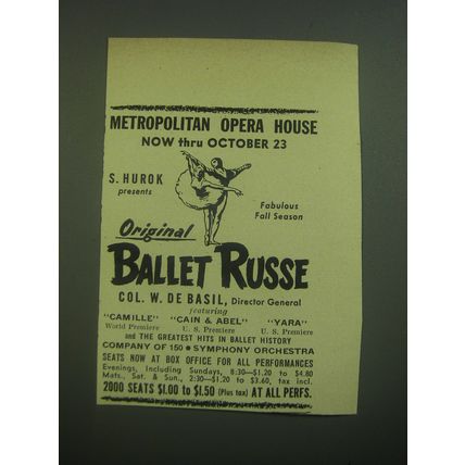 1946 Ballet Russe Ad - Metropolitan Opera House now thru October 23
