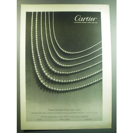 1949 Cartier Pearl Necklaces Advertisement - Natural Oriental Pearls from Cartie
