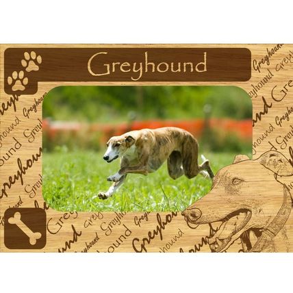 Greyhound w Paws Engraved Wood Picture Frame Magnet