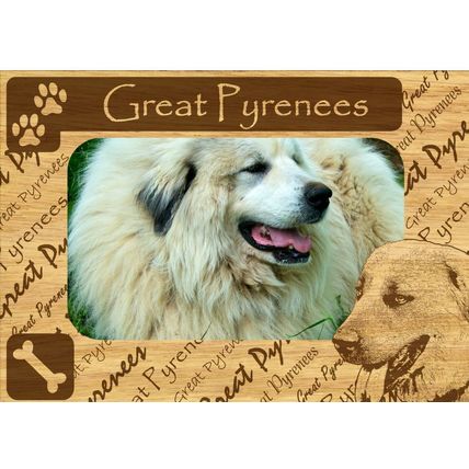 Great Pyrenees w Paws Engraved Wood Picture Frame Magnet