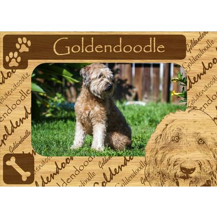 Goldendoodle w Paws Engraved Wood Picture Frame Magnet