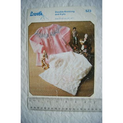 Vintage: Loweth No. 523 lacy & fairisle coats, DK & 4 ply, 41-51 cm, 16-20 inch