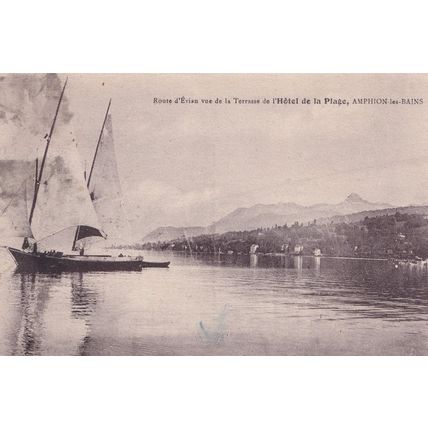 Sailing Ships at Amphion Hotel De La Plage Old French Postcard