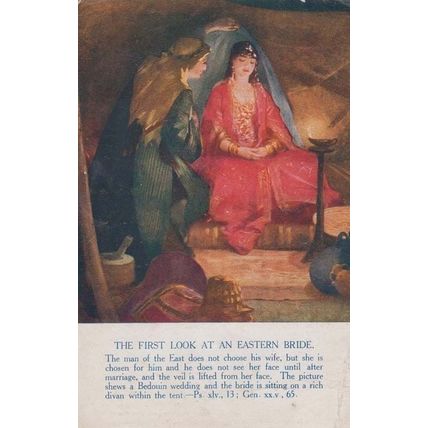 Man Meeting His Indian Wife Bride Arranged Marriage Antique Postcard