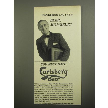 1956 Carlsberg Beer Advertisement - Beer, Monsieur?