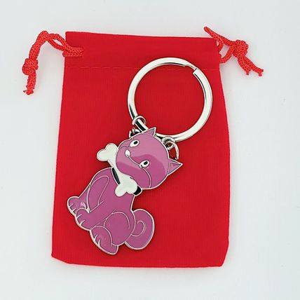 Dog & Bone Keyring Key Ring Pink Gift Keychain Bag Charm Metal Enamel Chain A39
