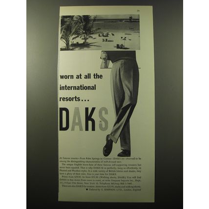 1960 DAKS Trousers Ad - Worn at all the international resorts