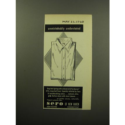 1960 Sero of New Haven Shirts Ad - Unmistakably Understated