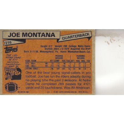 JOE MONTANA ROOKIE 1981 AUTOGRAPHED SAN FRANCISCO 49ERS HOF SB CHAMPION MVP QB