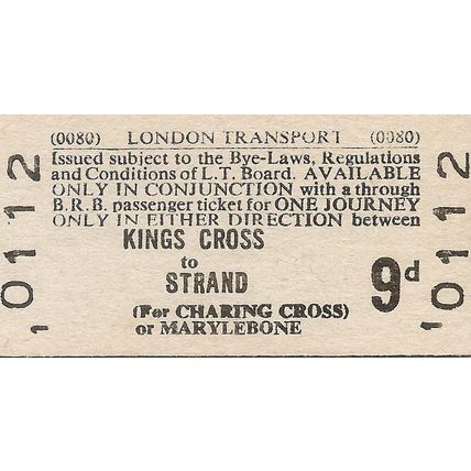 London Transport Edmondson Ticket - Kings Cross to Strand