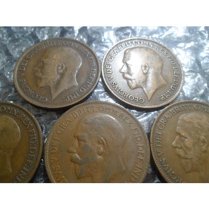 Bulk lot of George V pennies - 7 coins.