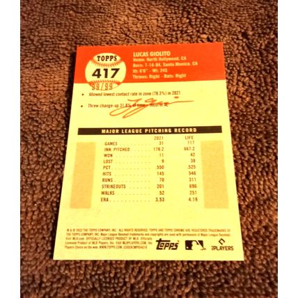 2022 Topps Chrome #417 Lucas Giolito Green Toile Refractor 99/99 NM-MT Or Better