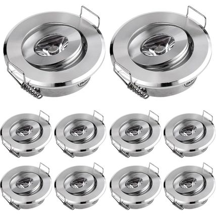 Pack of 10 Mini LED 2" Recessed Spotlight Cabinet Lighting 1X3W Chrome Color 3W