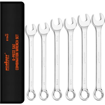 HORUSDY Large Wrench Set with Rolling Pouch | SAE | 6-Piece | 15/16″, 1″, 1-1/16