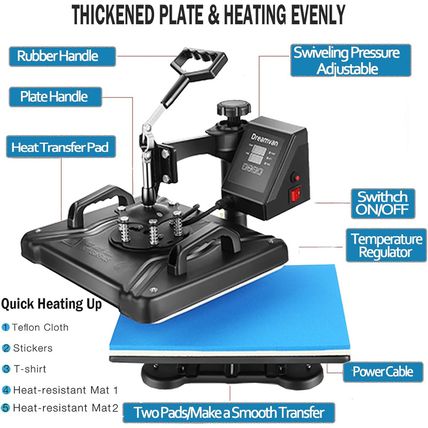 5 in 1 Heat Press Machine for T Shirts Heat Transfer Machine12 X 15" Swing Away