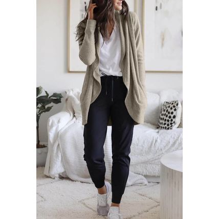 Gray Open Front Shawl Neckline Cardigan