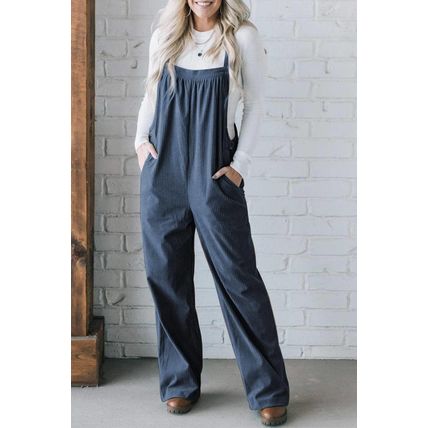 Real Teal Solid Pocketed Loose Fit Corduroy Overall