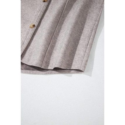 Light Grey Turn Down Collar Flap Pockets Buttoned Shacket