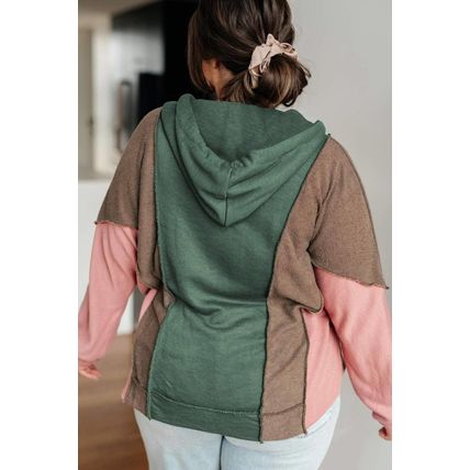 Breen Plus Size Colorblock Patchwork V Neck Hoodie