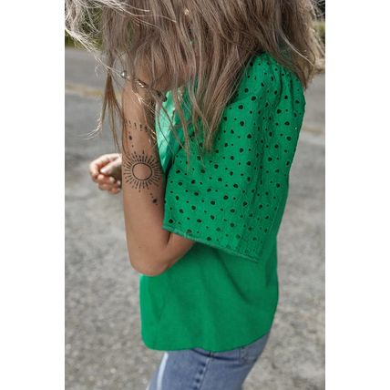 Bright Green Eyelet Embroidered Patchwork Shift Top
