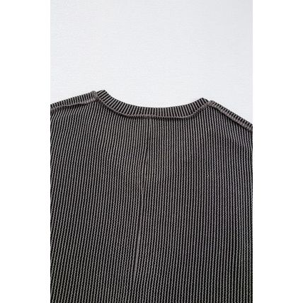 Carbon Grey Corded V Neck Plus Size T Shirt Dress with Pockets