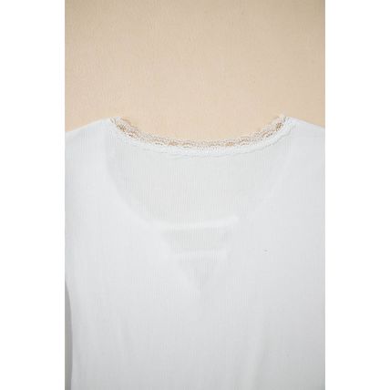 White Lace V Neckline Ribbed Slim Fit T Shirt