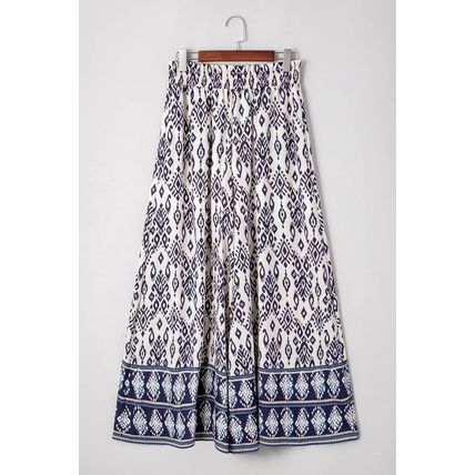 Blue Boho Pattern Print High Waist Wide Leg Loose Pants