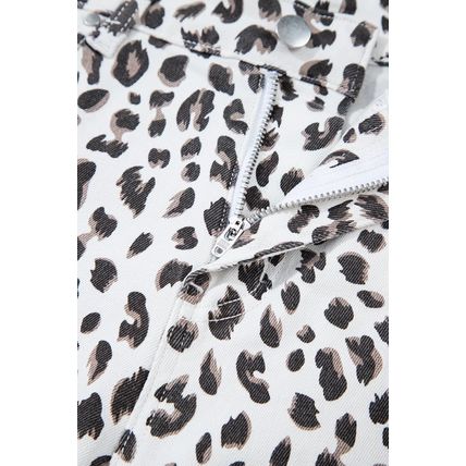 White Leopard Frayed Hem Denim Shorts