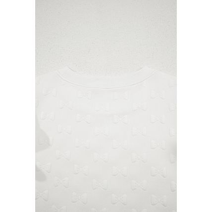 White Bow Jacquard Ruffle Sleeve Short 2pcs Outfit