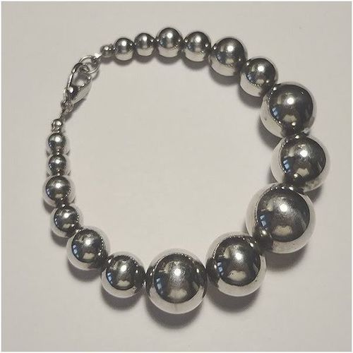Bracelet #82 graduated metal beads 7.5 in chunky unisex costume fashion jewelry