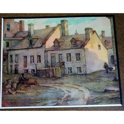 Vintage Paul Caron print old houses st vincent montreal art Lithograph painting