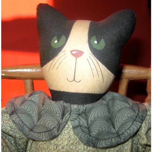 33" Painted Fabric Black & White KITTY CAT Doll
