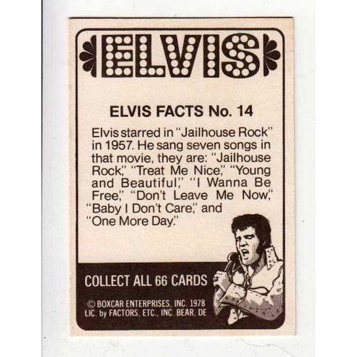 1978 Boxcar vintage Elvis Presley trading card #14